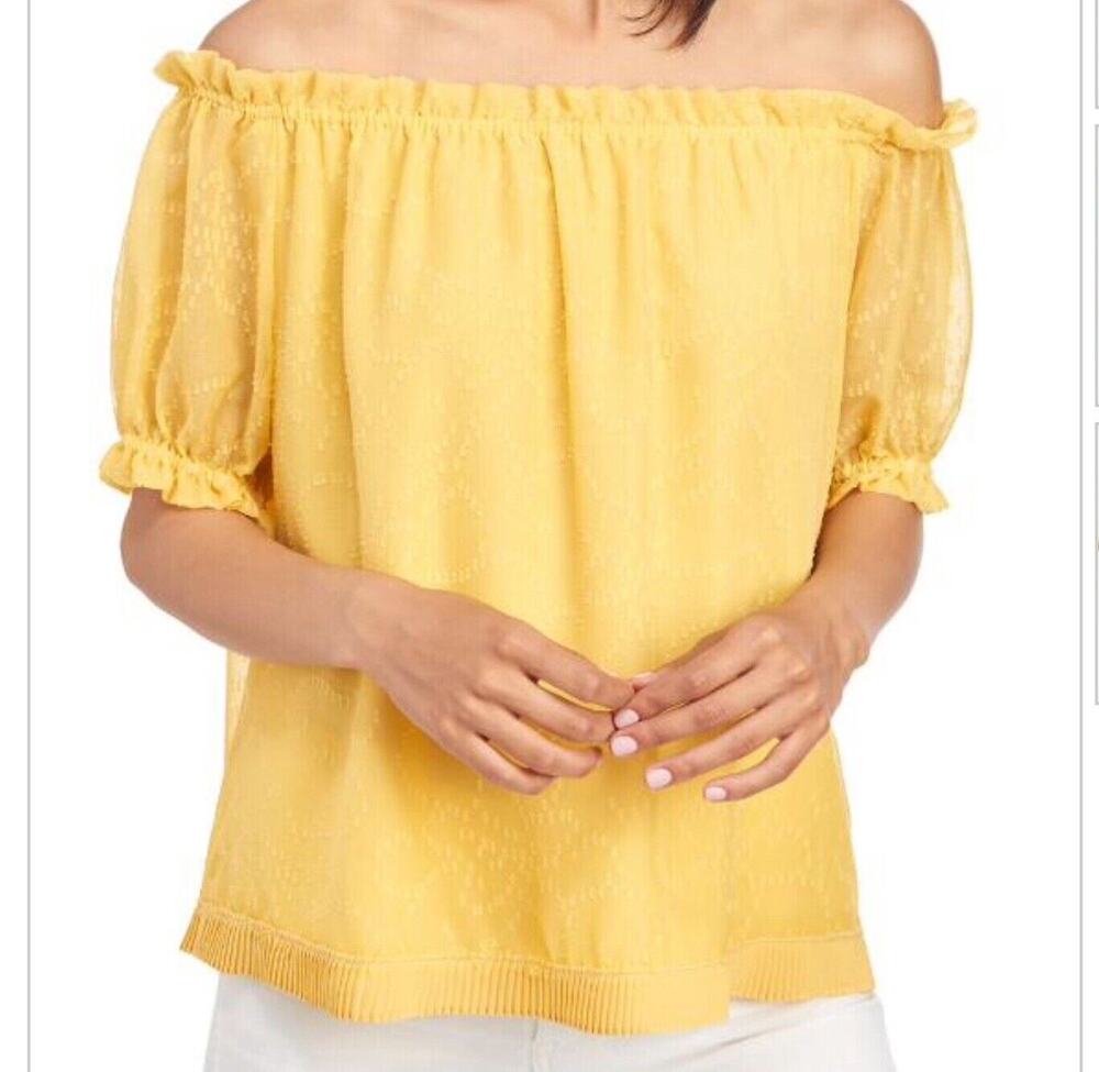 Laundry by Shelli Segal Women’s Sz S Yellow Off the Shoulder Lantern Sleeve Top